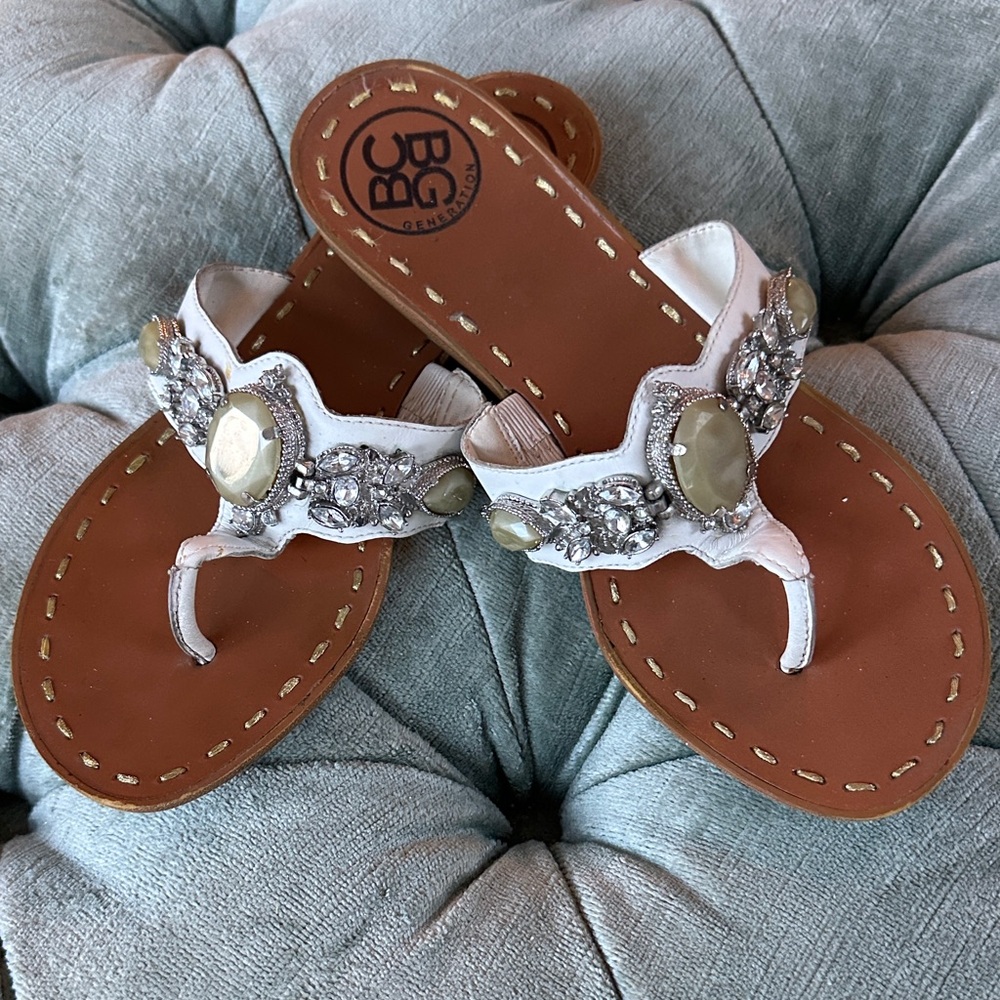 BCBGeneration White and Brown Embellished Sandals
